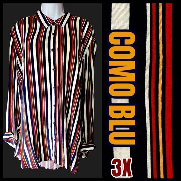 NWT Dressbarn’s COMO BLU PLUS size 3X Strip Button Down top - Picture 1 of 9